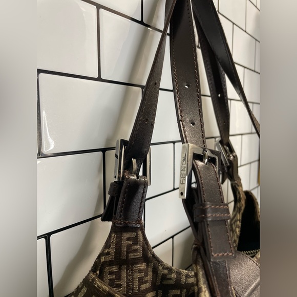 Vintage Fendi Brown Zucchino Canvas and Leather Borsa Piccola Satchel - Picture 9 of 16